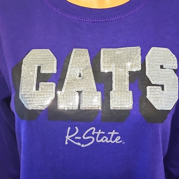 K-State Wildcats Purple Long-Sleeve Crew-Neck Tee with Silver Sequence Logo - Picture 2 of 8